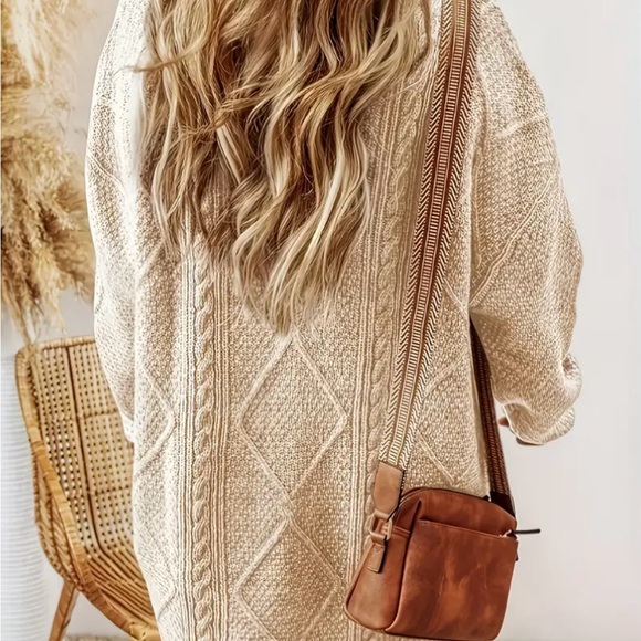 Cozy Cable Knit Sweater Dress - Cream - Picture 2 of 5